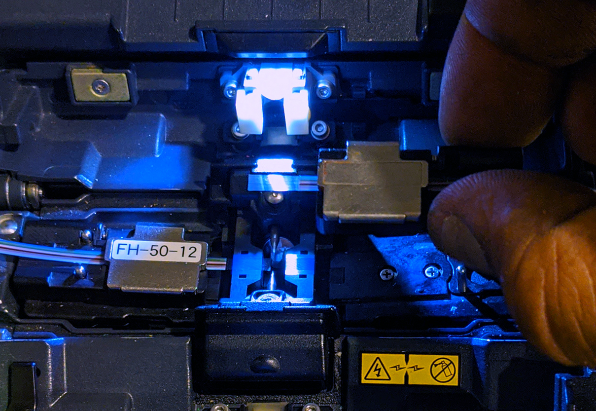 fiber optic splicing closeup